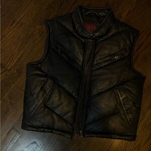 Black Leather Puffer Vest